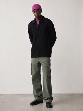 Weekday Black Ribbed Corduroy Full-Zip Jacket – Size M